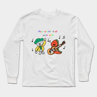 Dinosaur & Bear dance sing fun friends happy BRO Long Sleeve T-Shirt